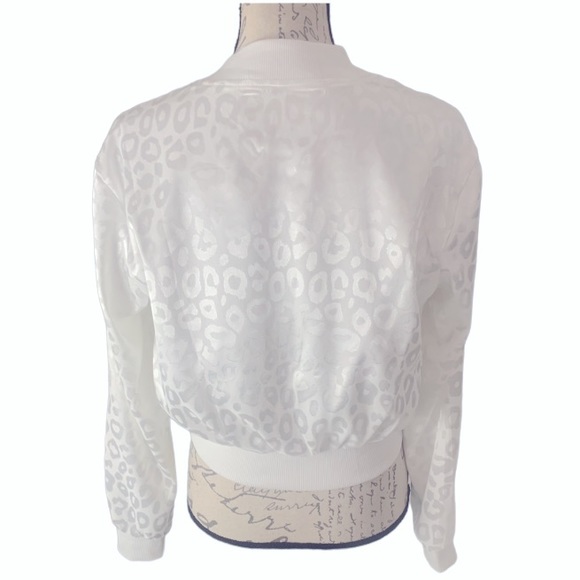 Satin Leopard Print Cropped Full Zip Jacket White XS - Picture 5 of 8